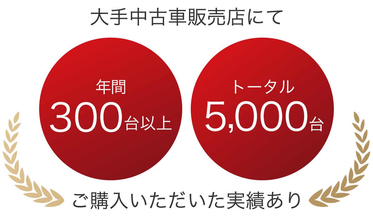 大手中古車販売店にて年間300台以上、トータル5,000台ご購入いただいた実績あり